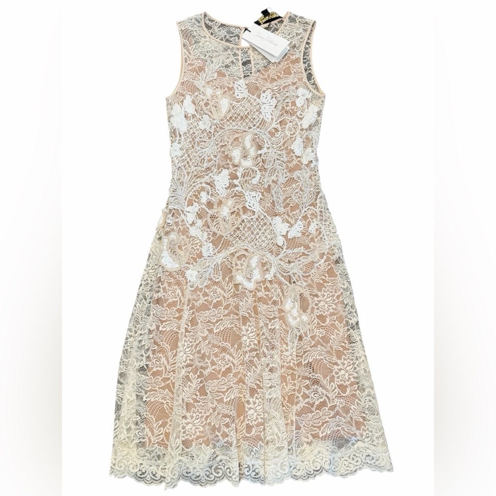 NWT Jenny Packham Cream Lace Dress Size 6 Embellished Knee Length